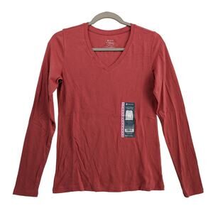 Members Mark Essential Long Sleeve TShirt S Red Slim Fit Vneck Layering Soft Top